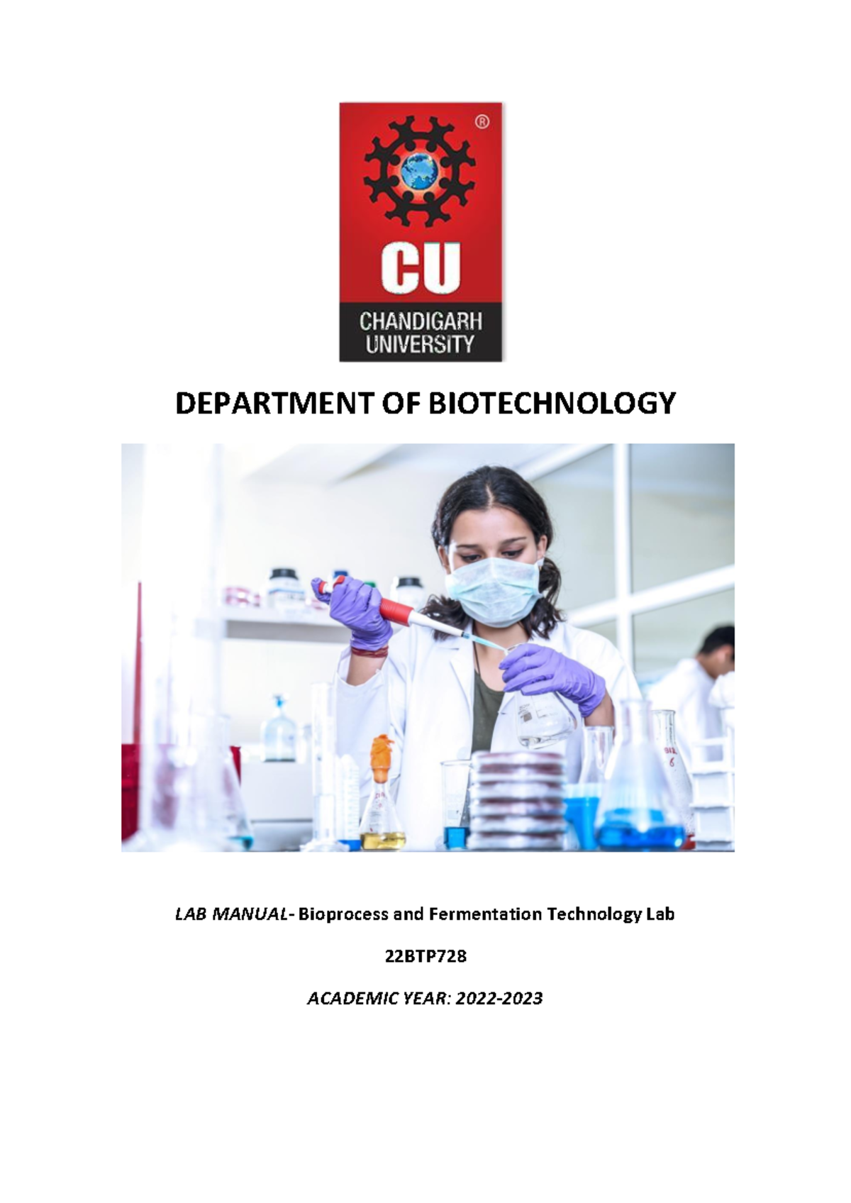Bioprocess and Fermentation Technology Lab manual DEPARTMENT OF BIOTECHNOLOGY LAB MANUAL