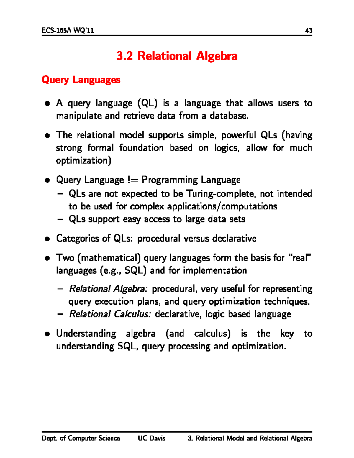 Relational Algebra - ECS-165A WQ'll 43 3 Relational Algebra Query ...