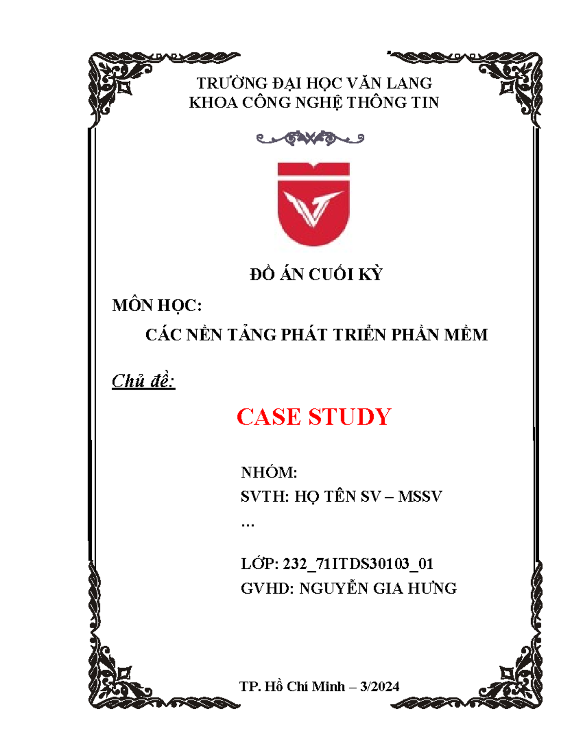 MAU Baocao BAI CK DN - TRƯỜNG ĐẠI HỌC VĂN LANG KHOA CÔNG NGHỆ THÔNG TIN ...