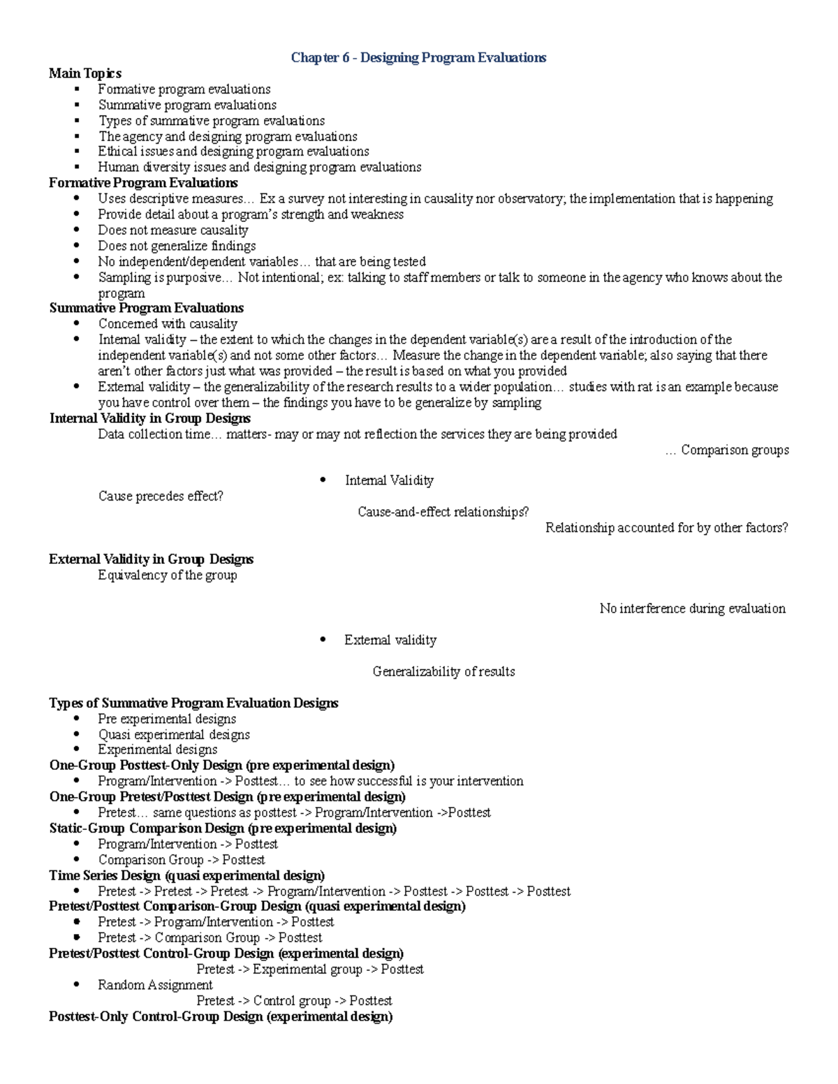 Chapter 6 Designing Program Evaluations Chapter 6 Designing
