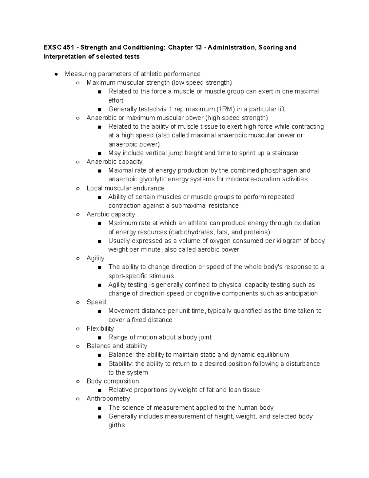 EXSC 451 Chp 13 - Chp 13 Notes - EXSC 451 - Strength And Conditioning ...