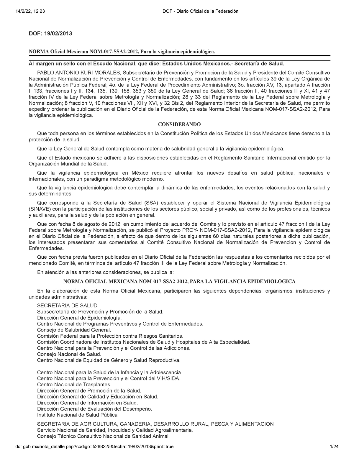 NOM 017 SSA2 2012 Para La Vigilancia Epidemiológica En El Ambiente De ...