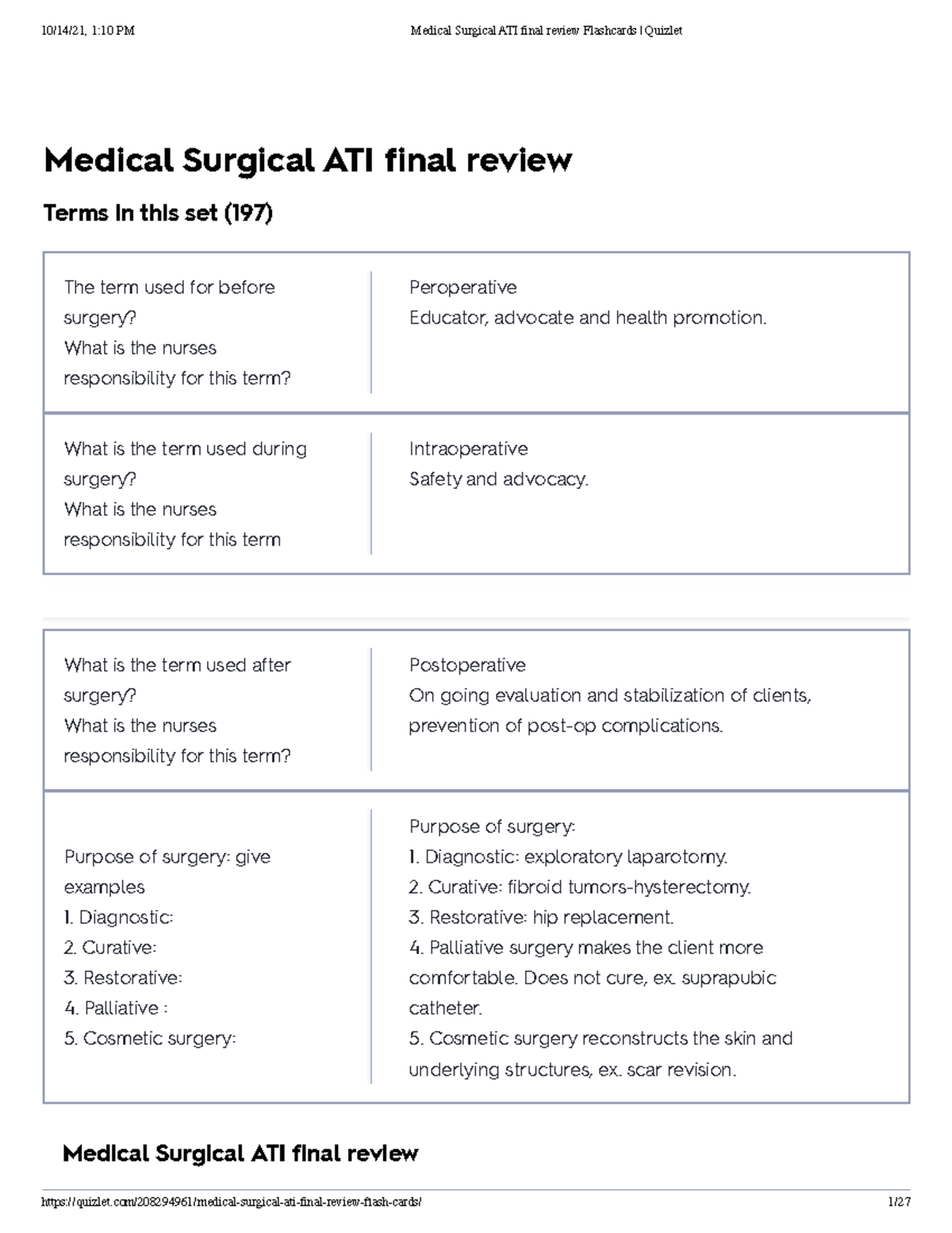 Med Surg ATI Final Review Quizlet Medical Surgical ATI final review