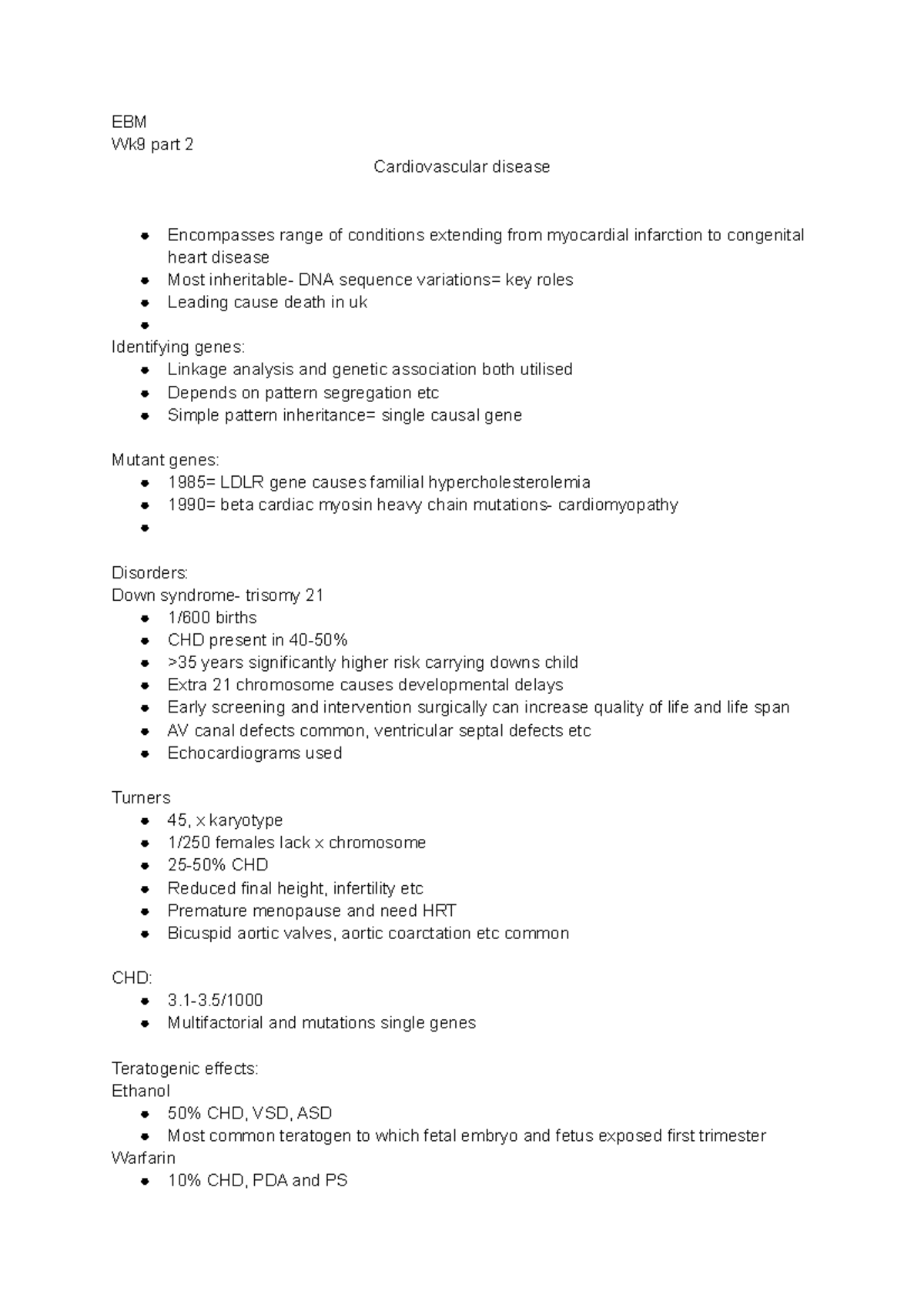 Cardiovascular lecture notes - EBM Wk9 part 2 Cardiovascular disease ...