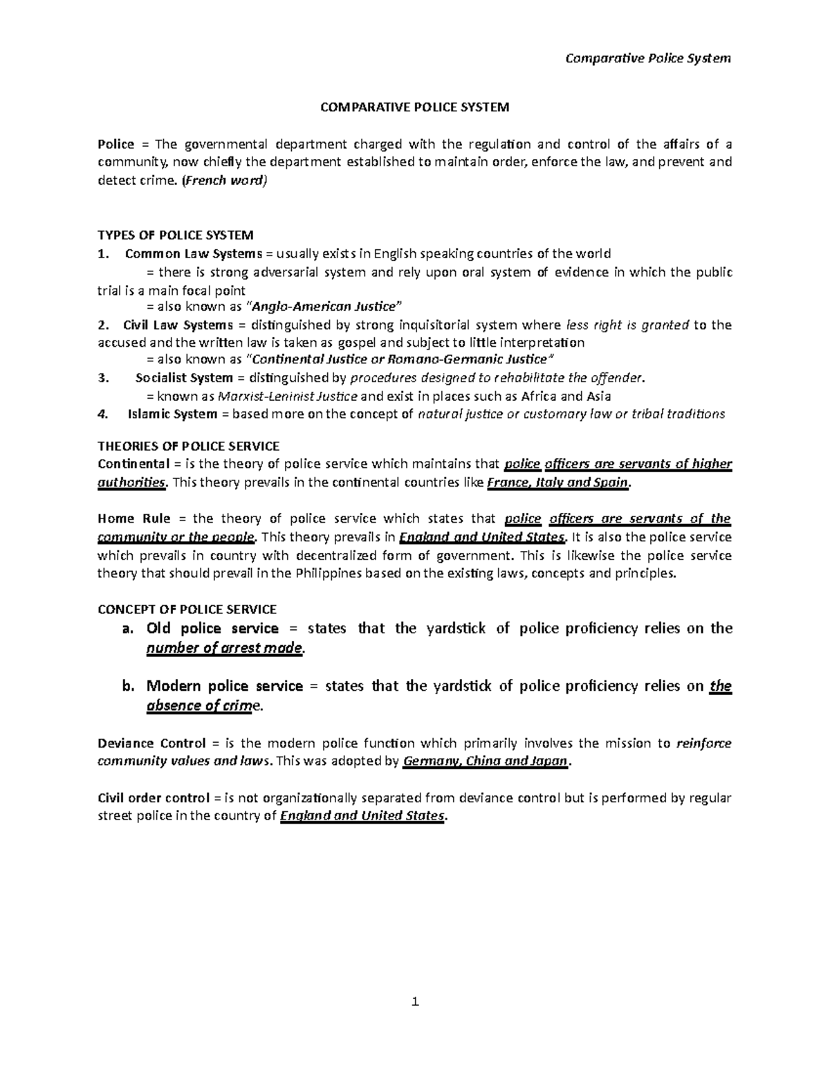 Comparative Police System Definition OF Terms - COMPARATIVE POLICE ...