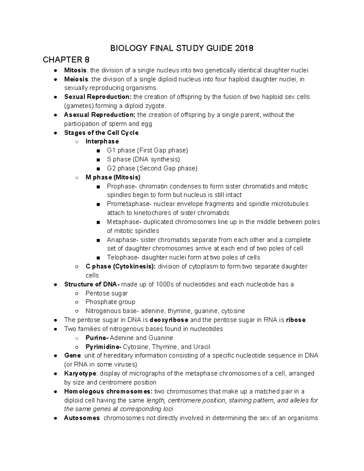 Biology Final Study Guide - BIOLOGY FINAL STUDY GUIDE 2018 CHAPTER 8 ...