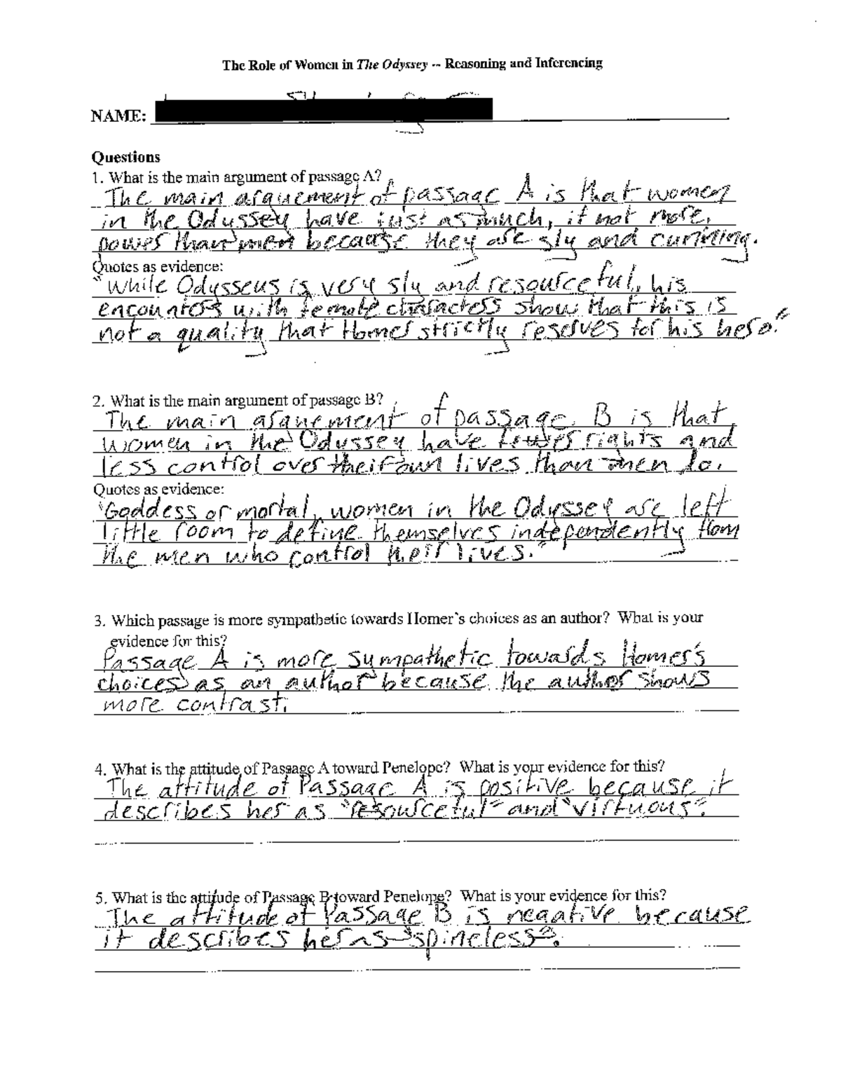 Role of Women in the Odyssey - Grade 10 Student Work - The Role of ...