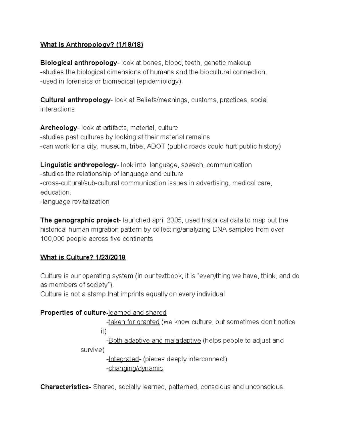 Cultural Anthropology Notes - What is Anthropology? (1/18/18 ...