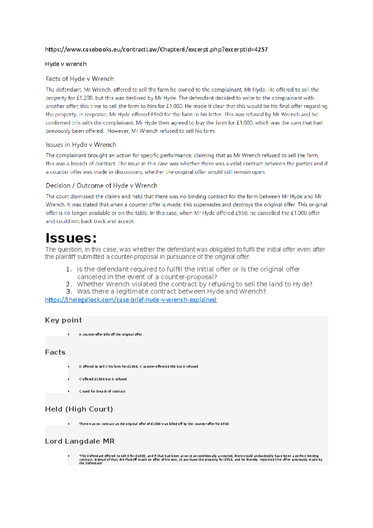 Hyde v Wrench case summary casebooks/contractLaw/Chapter6/excerpt.php?excerptId= Hyde v