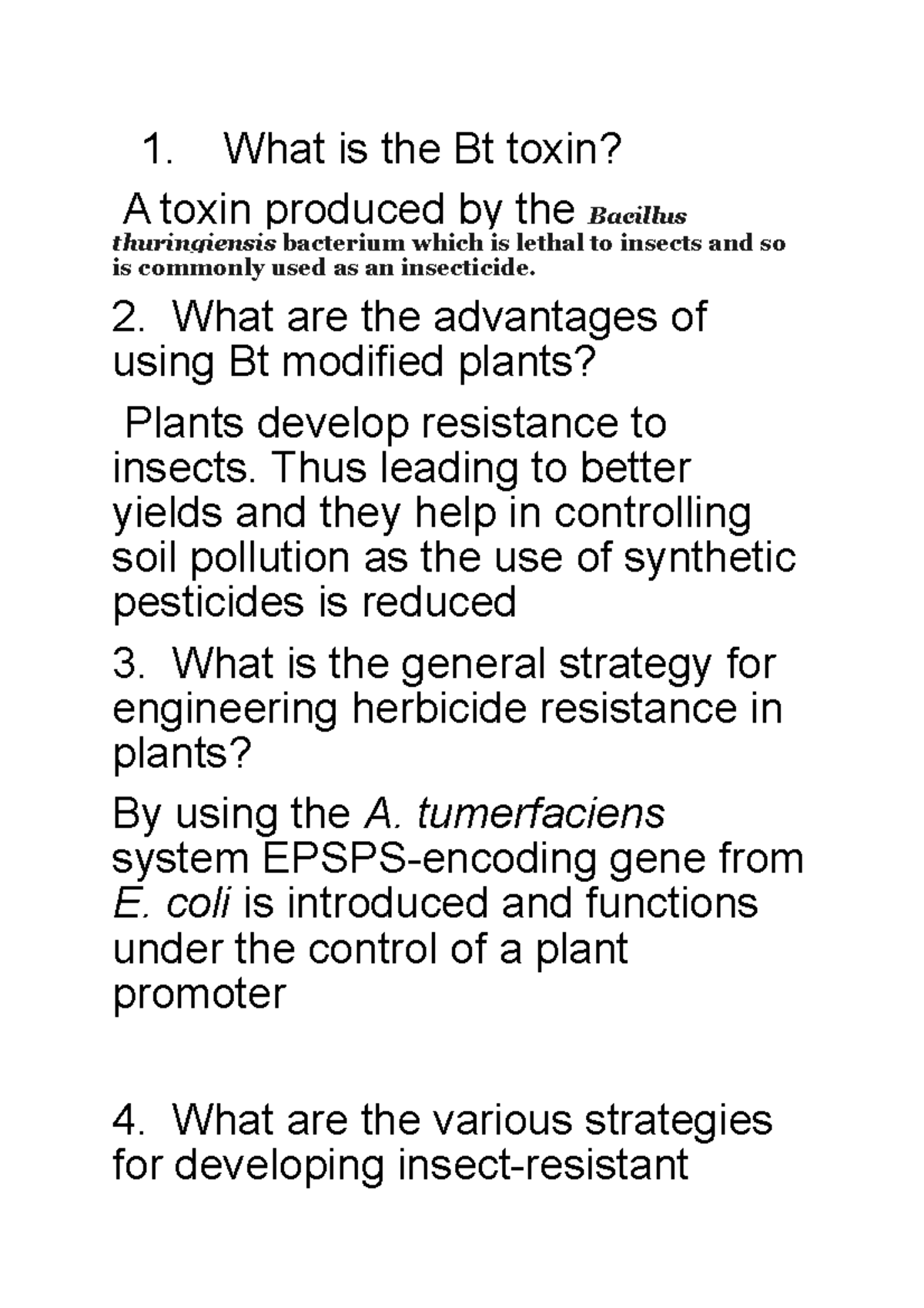 Bte3203 Tutorial 13 - Lecture Notes - What Is The Bt Toxin? A Toxin ...