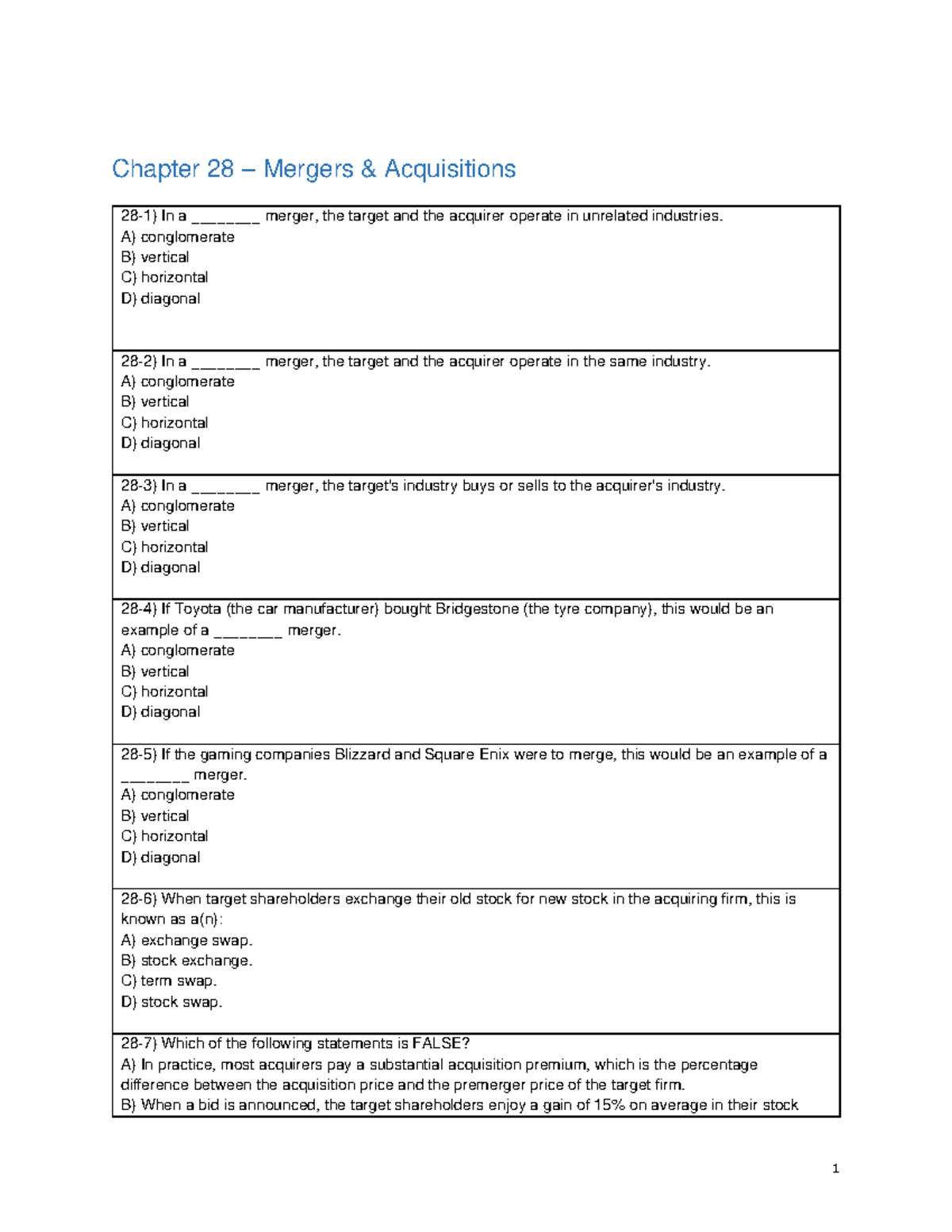 Merger and Acquisition - Chapter 28 – Mergers & Acquisitions 28 - 1 ...