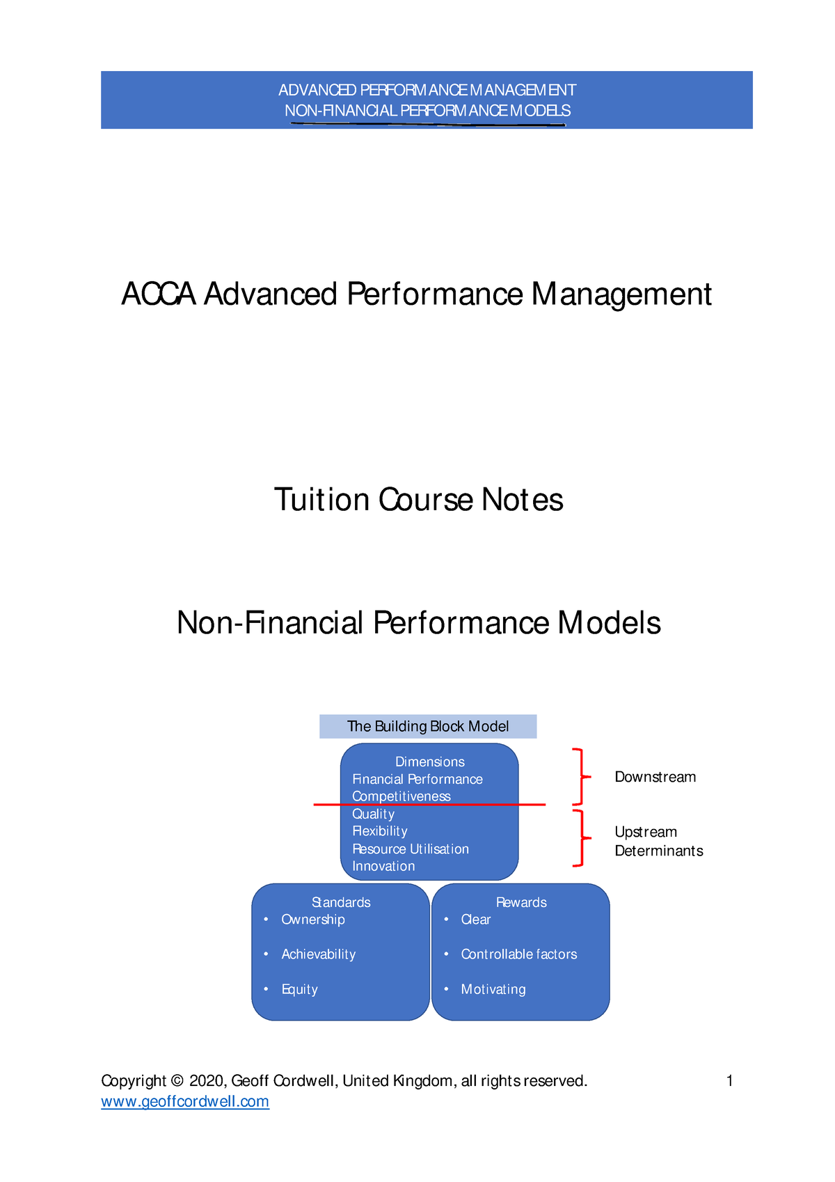 Annotated Non Financial Performance Models Course Notes