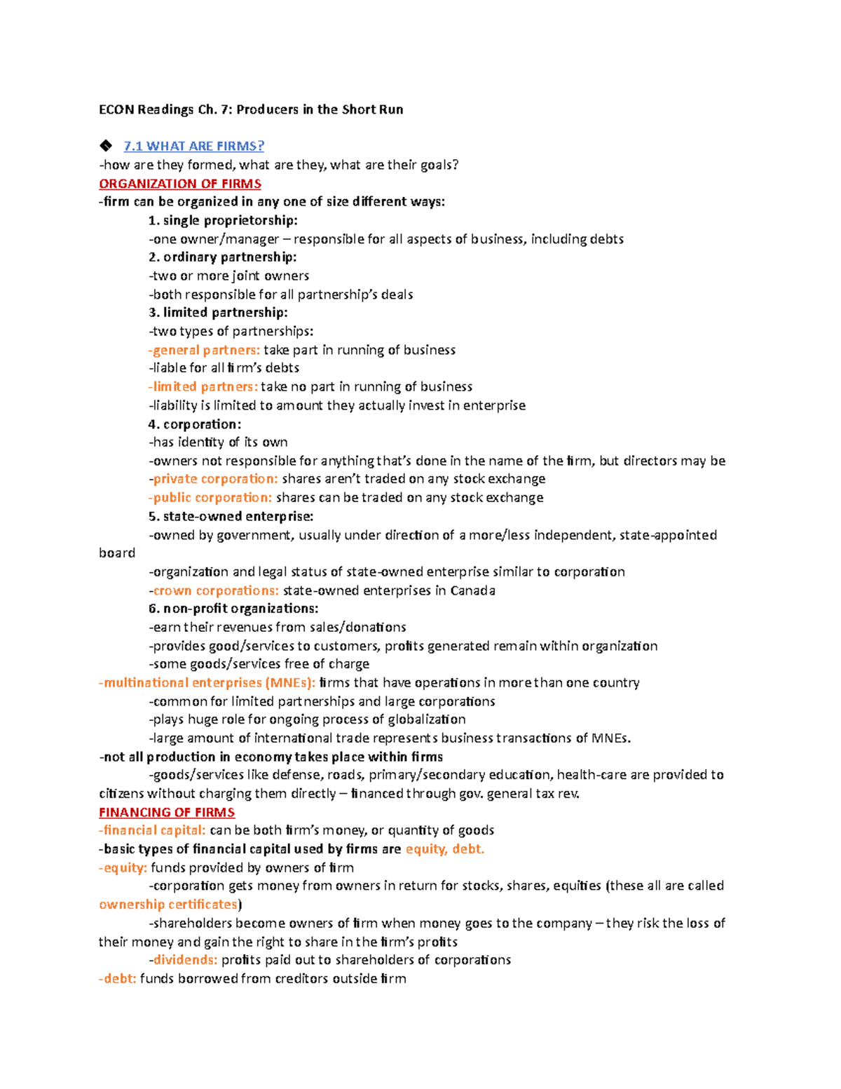 ECON Readings Ch. 7 - Lecture notes 7 - ECON Readings Ch. 7: Producers ...