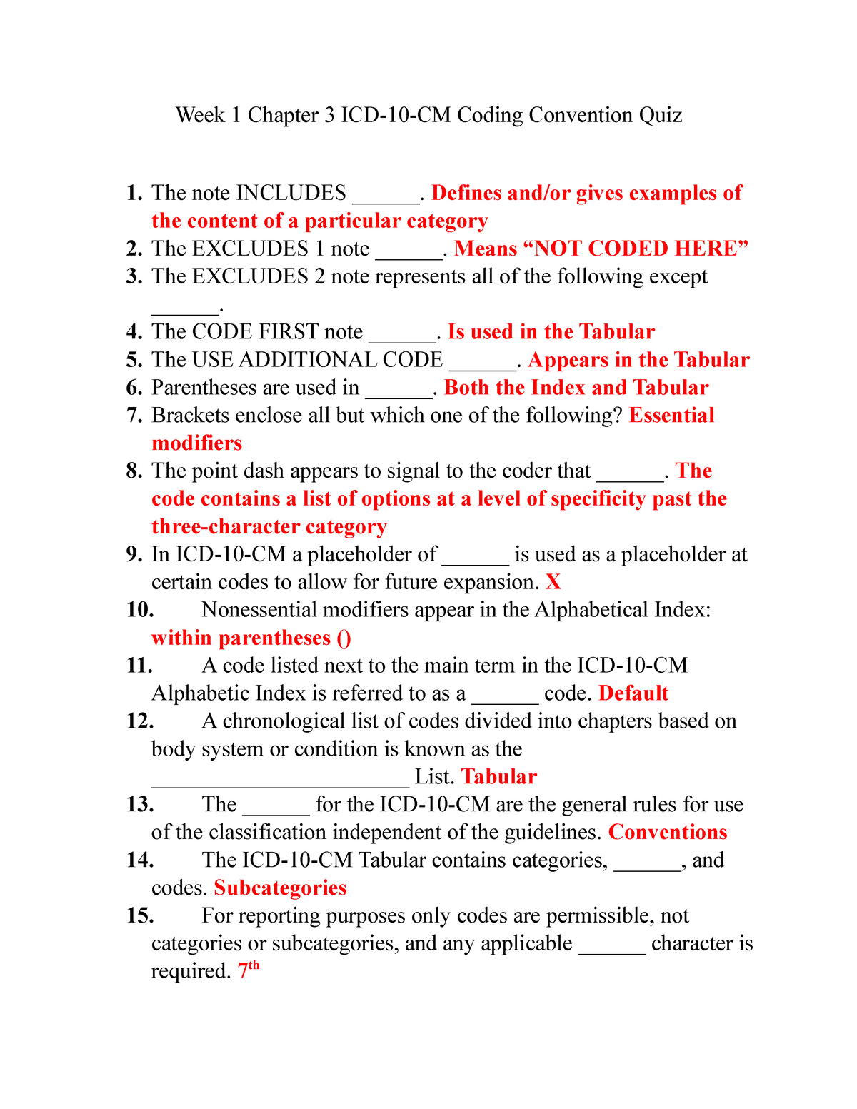 Week 1 Chapter 3 ICD10CM Coding Conventions Quiz Defines and/or