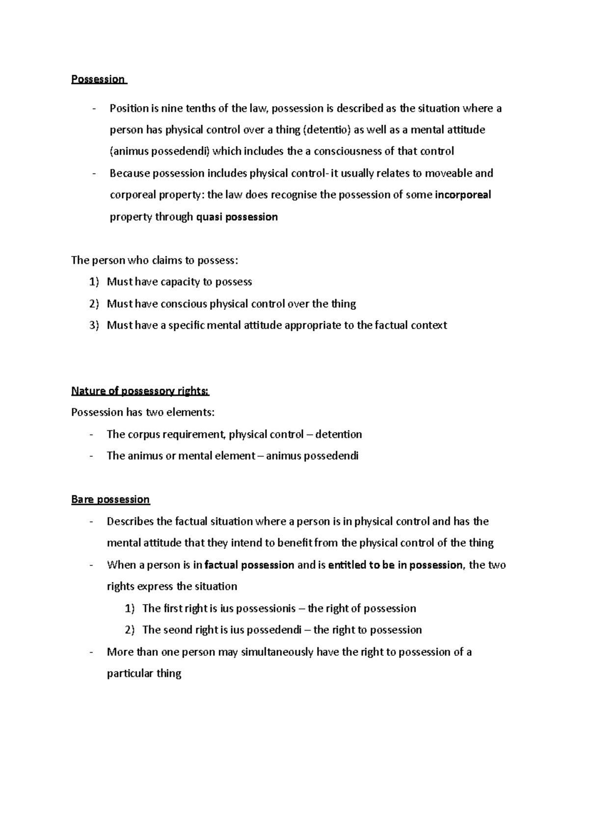 Possession own notes - Possession Position is nine tenths of the law ...