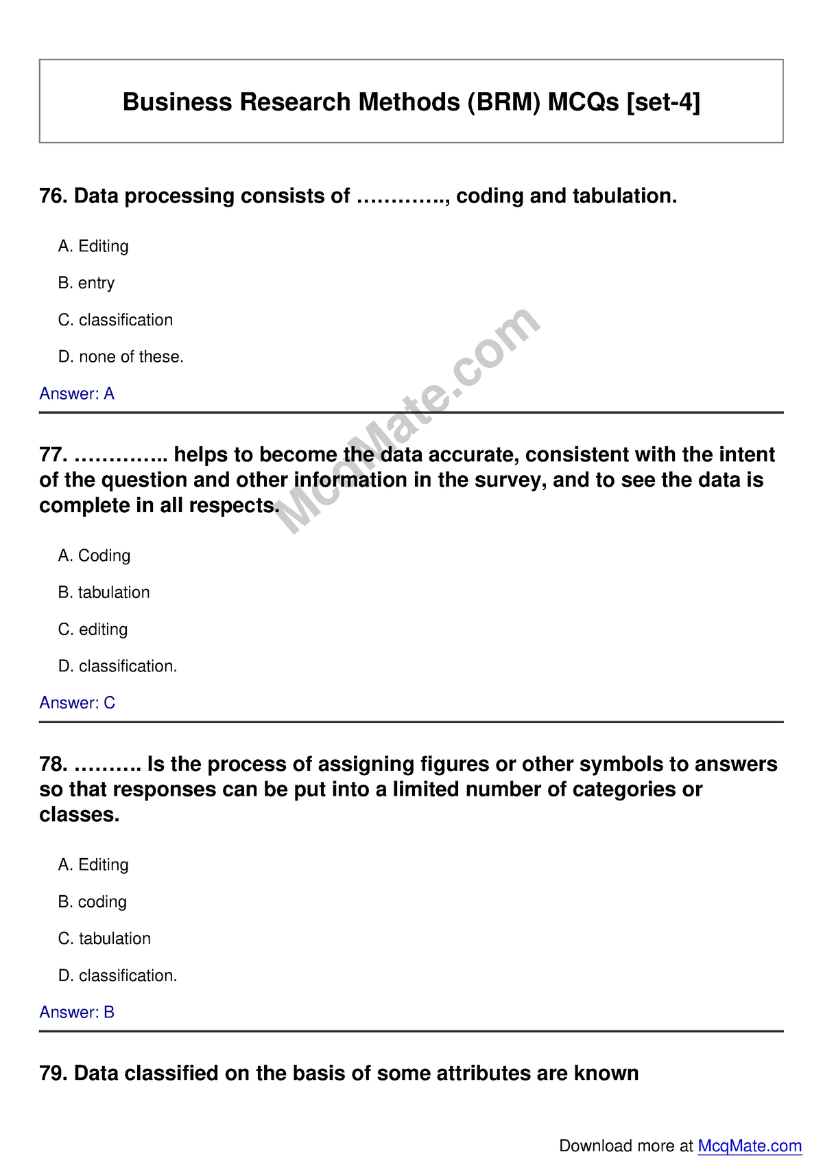 Business-research-methods Solved MCQs [set-4] Mcq Mate - Business ...