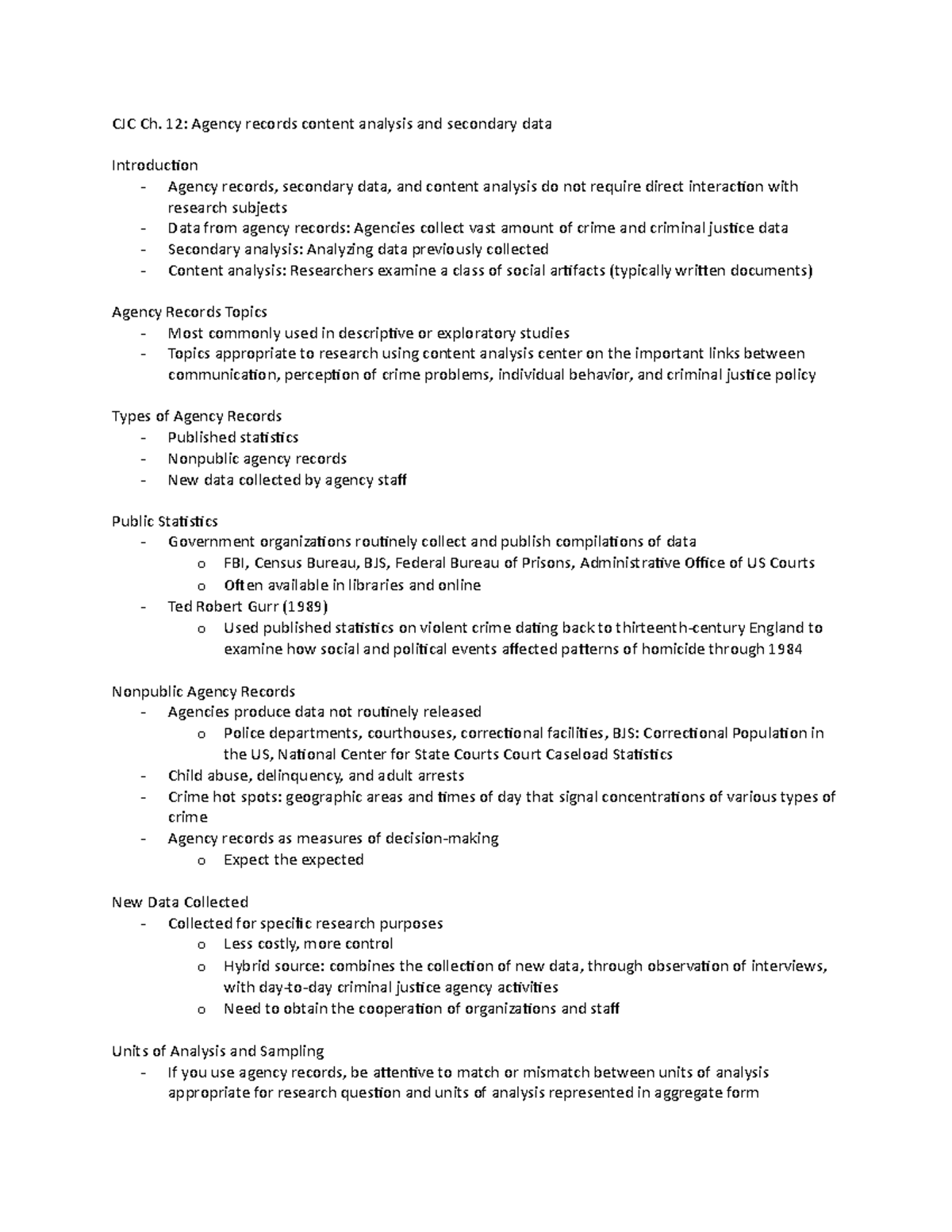 CJC ch. 12 - Watkins - CJC Ch. 12: Agency records content analysis and ...