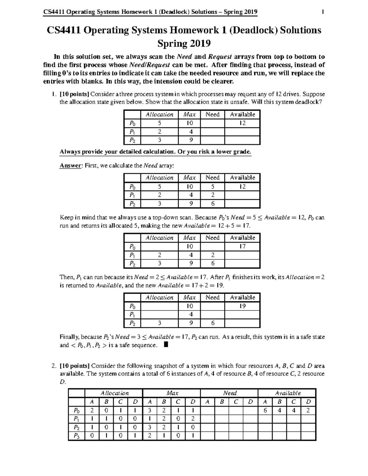Module 3 Deadlock Questions - CS4411 Operating Systems Homework 1 ...