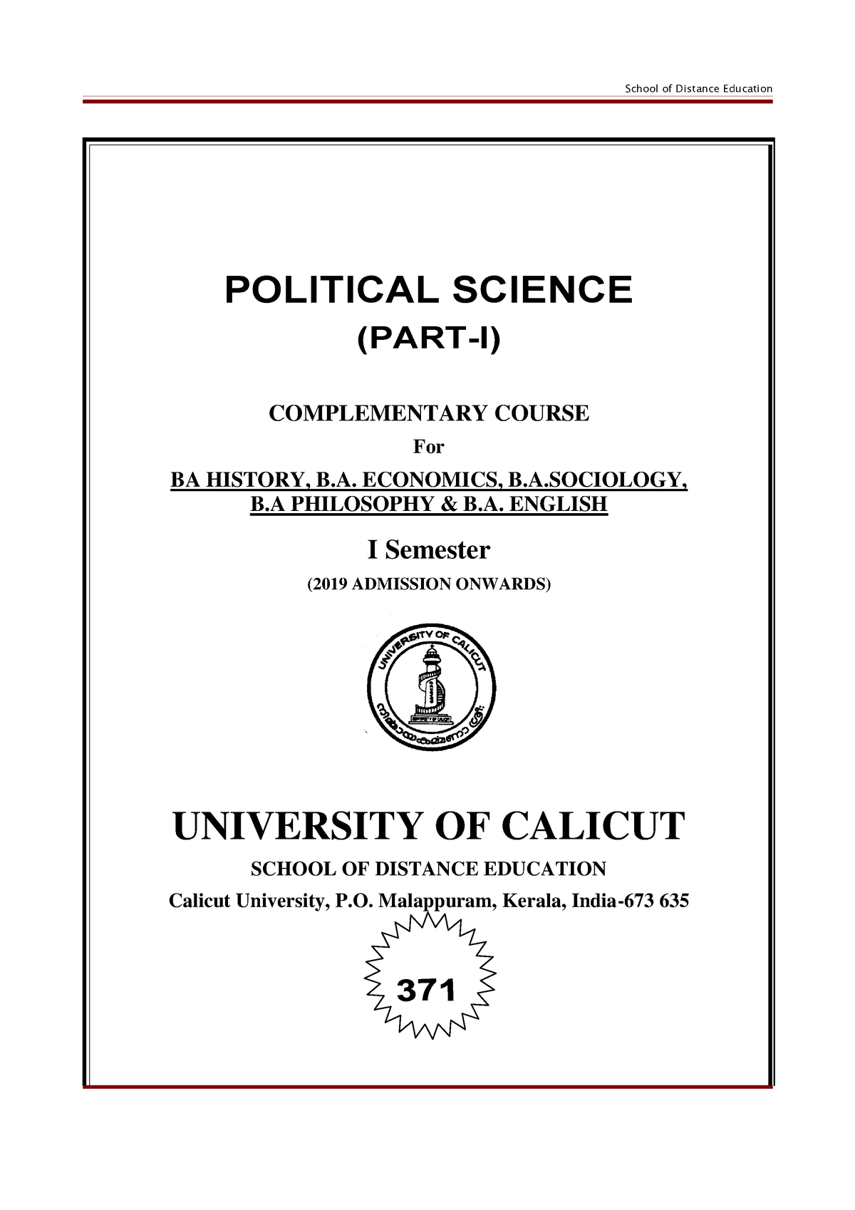 Political Science - Part 1 - School of Distance Education POLITICAL ...