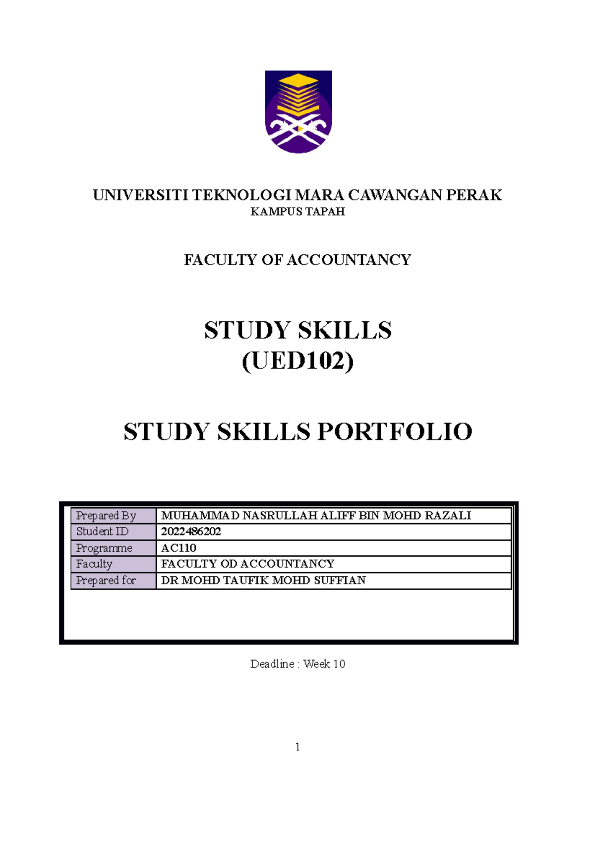 Study Skills Portfolio - UNIVERSITI TEKNOLOGI MARA CAWANGAN PERAK ...