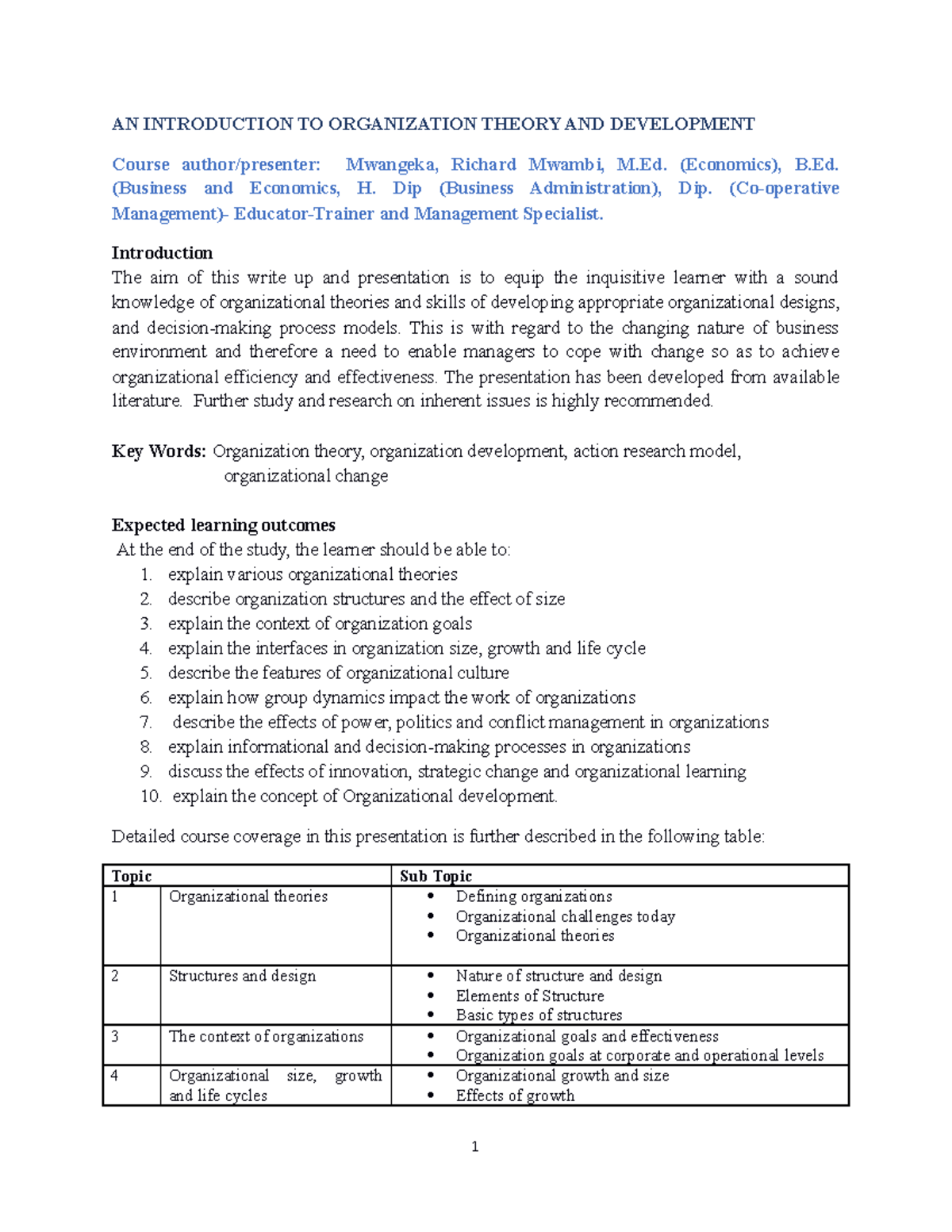 Anintroductiontoorganizationtheoryanddevelopment - AN INTRODUCTION TO ...