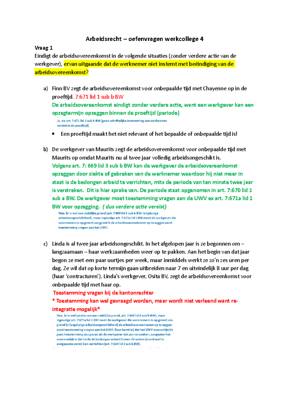 Arbeidsrecht Week 4 - Arbeidsrecht – Oefenvragen Werkcollege 4 Vraag 1 ...