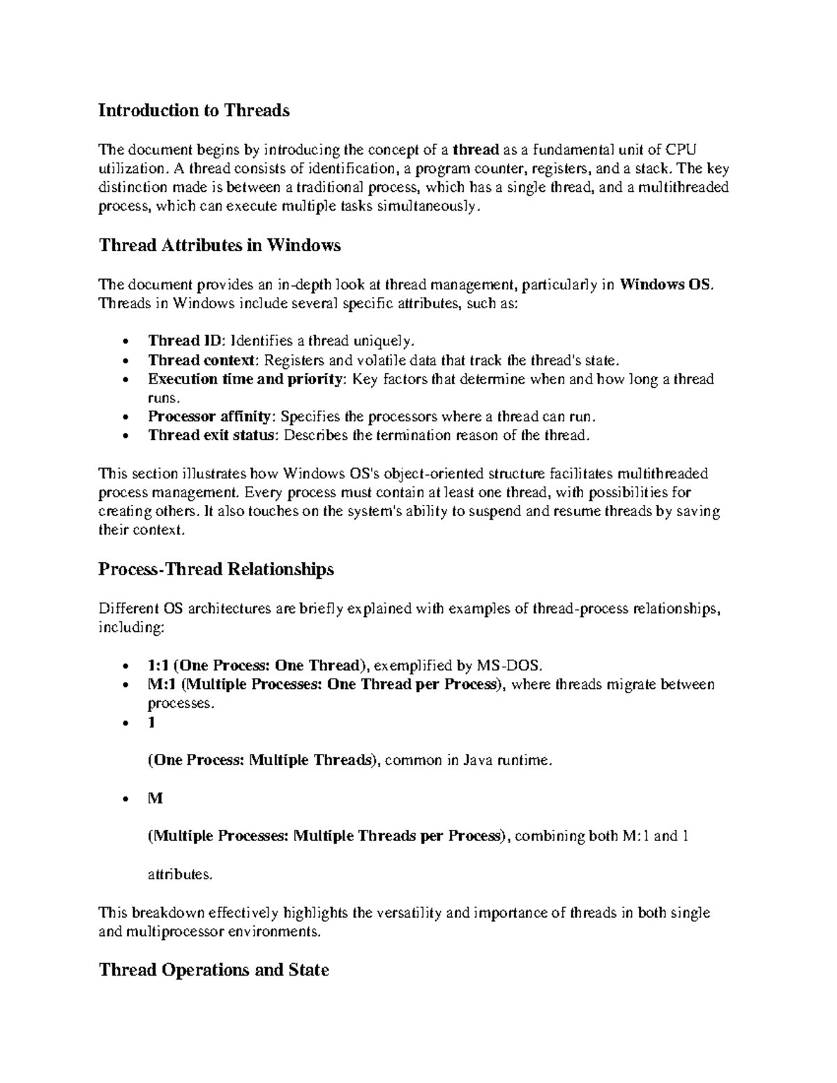 Os reviewer - Introduction to Threads The document begins by ...