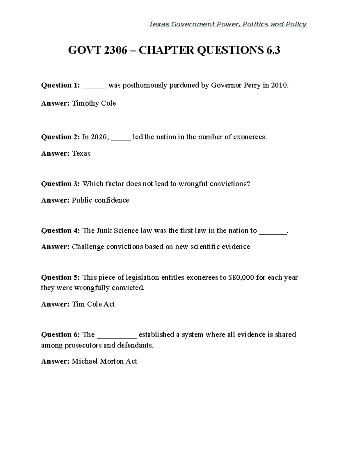 GOVT-2306 Chapter 6.3 Questions And Answers - Texas Government Power ...