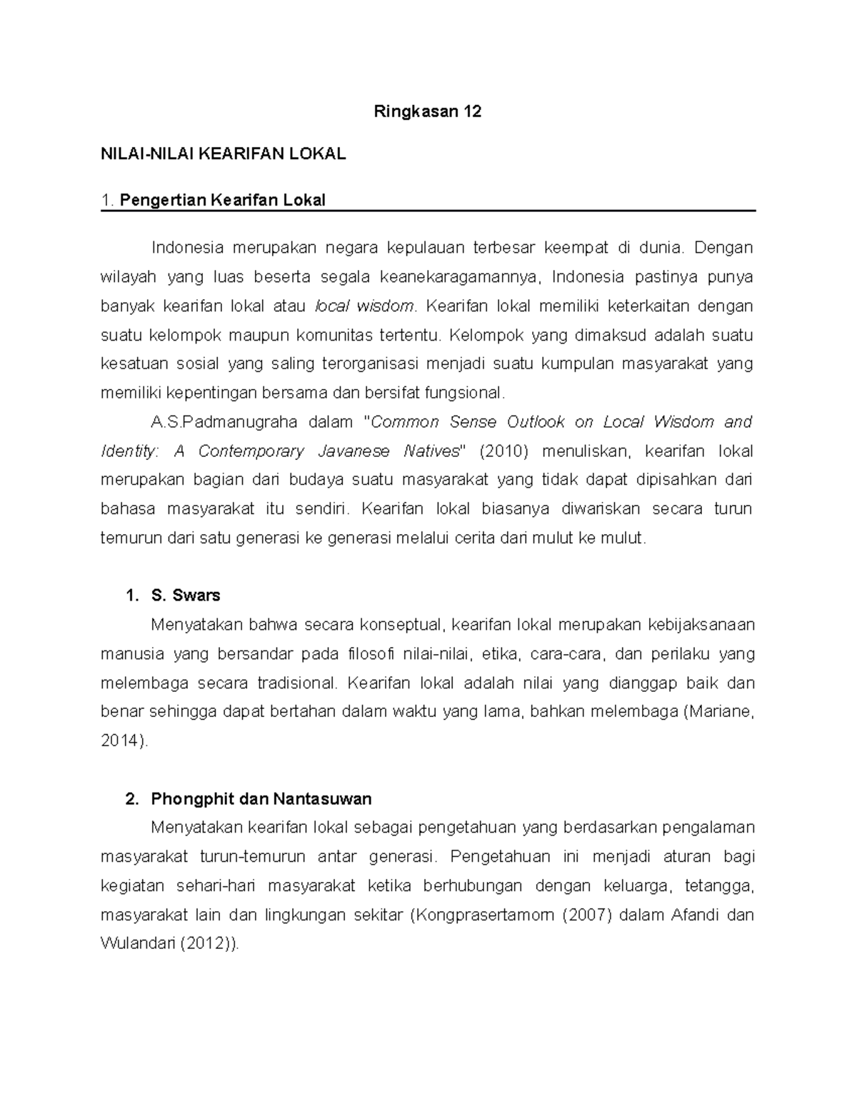 Ringkasan 12 - Ringkasan 12 NILAI-NILAI KEARIFAN LOKAL Pengertian ...