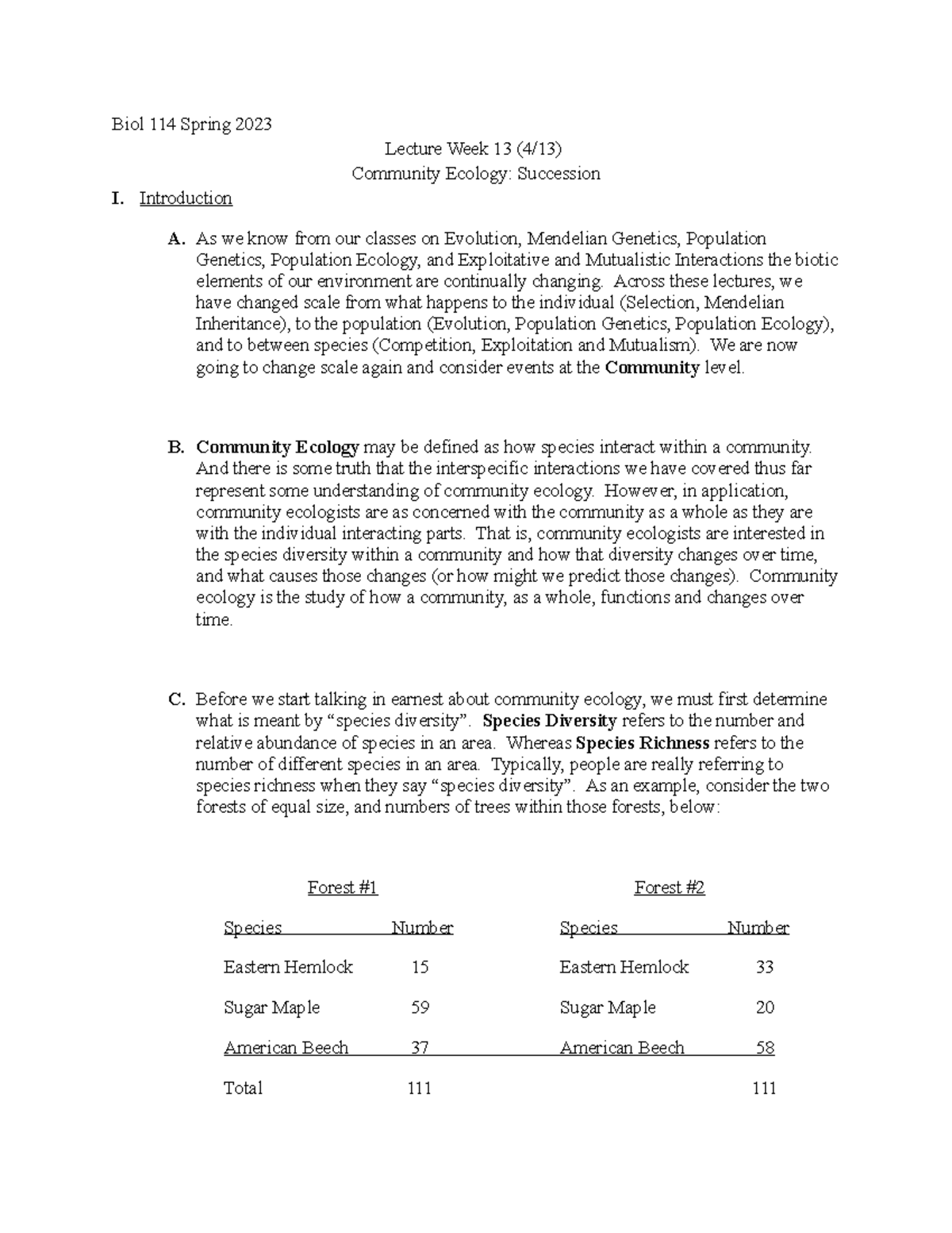 Lecture week 13 (4-13) - Notes Community Ecology - Succession - Biol ...
