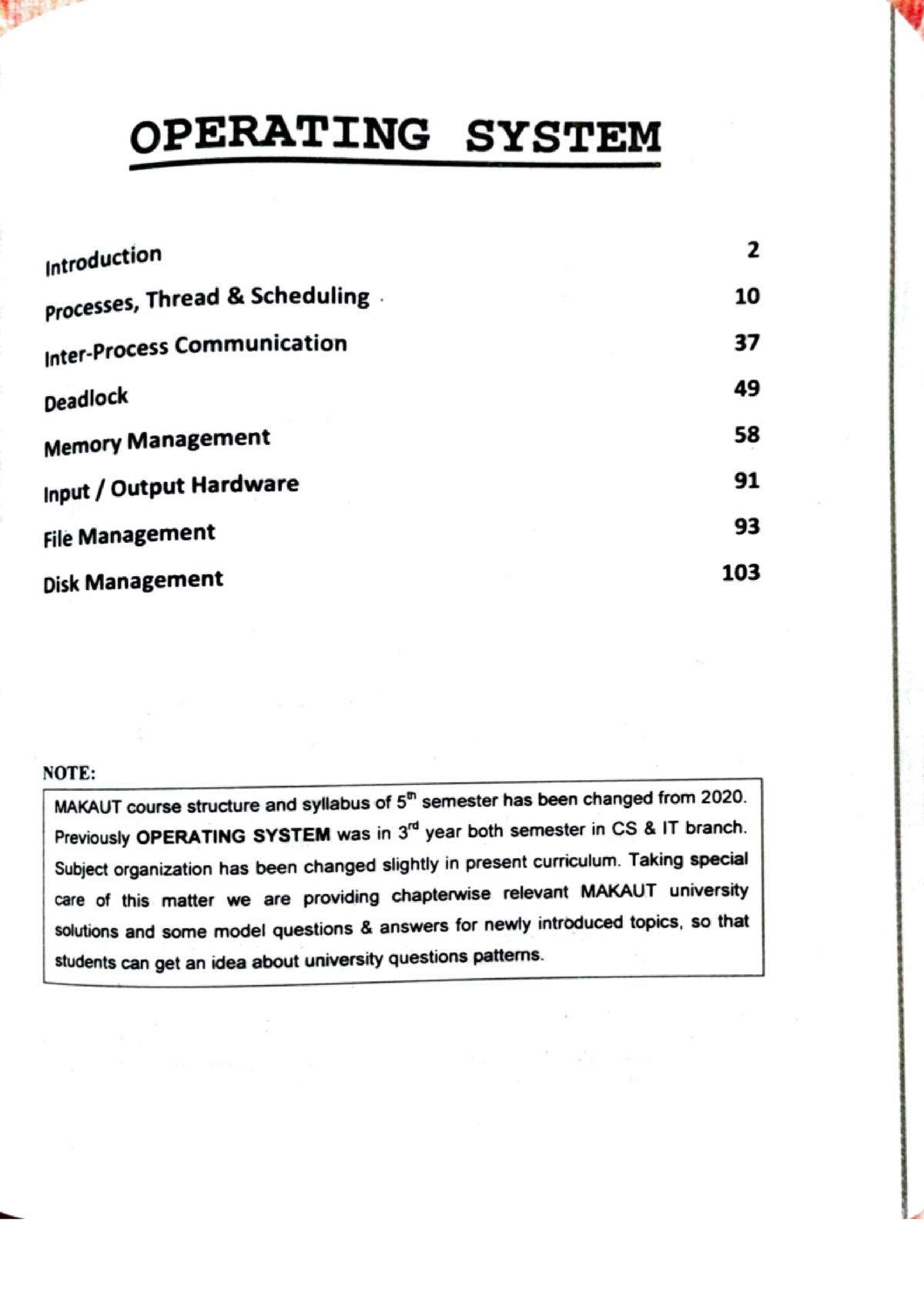 Operating System - B. Tech In Information Technology - Studocu