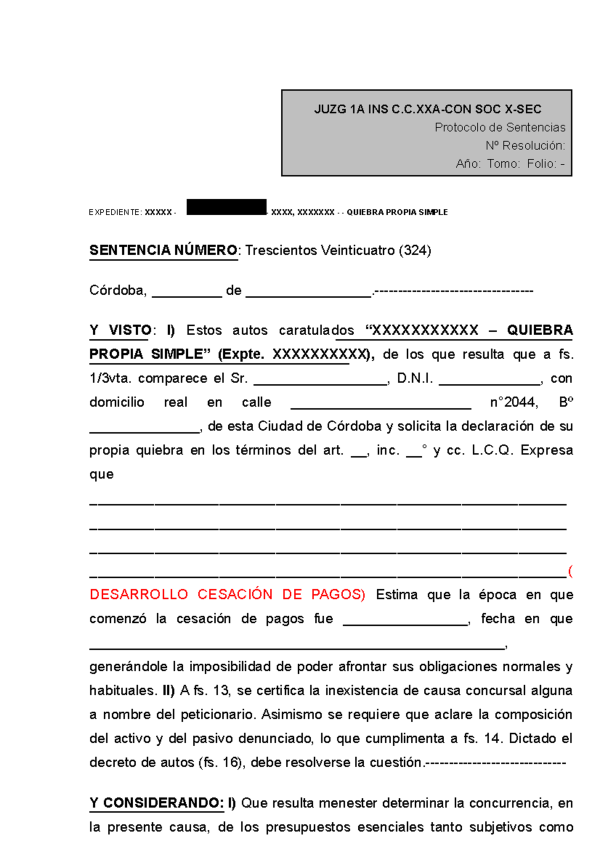 Modelo Sentencia De Quiebra -1 Trabajo Paratico - Concursos Y Quiebras ...