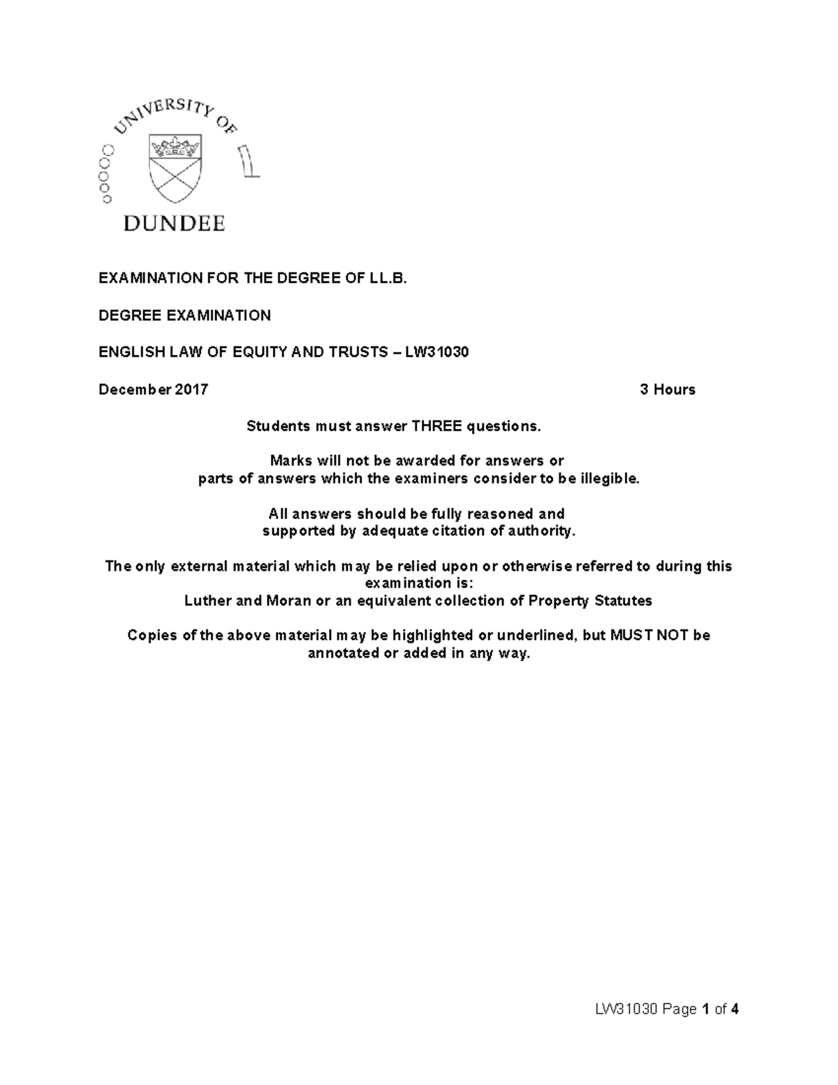 Level 3 Past Paper 2017 - EXAMINATION FOR THE DEGREE OF LL. DEGREE ...