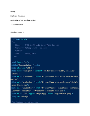 Codebase Project 2 Name Professor Dr Xxxxxx Imed 1341 Interface Design 23 October 19 Codebase Studocu