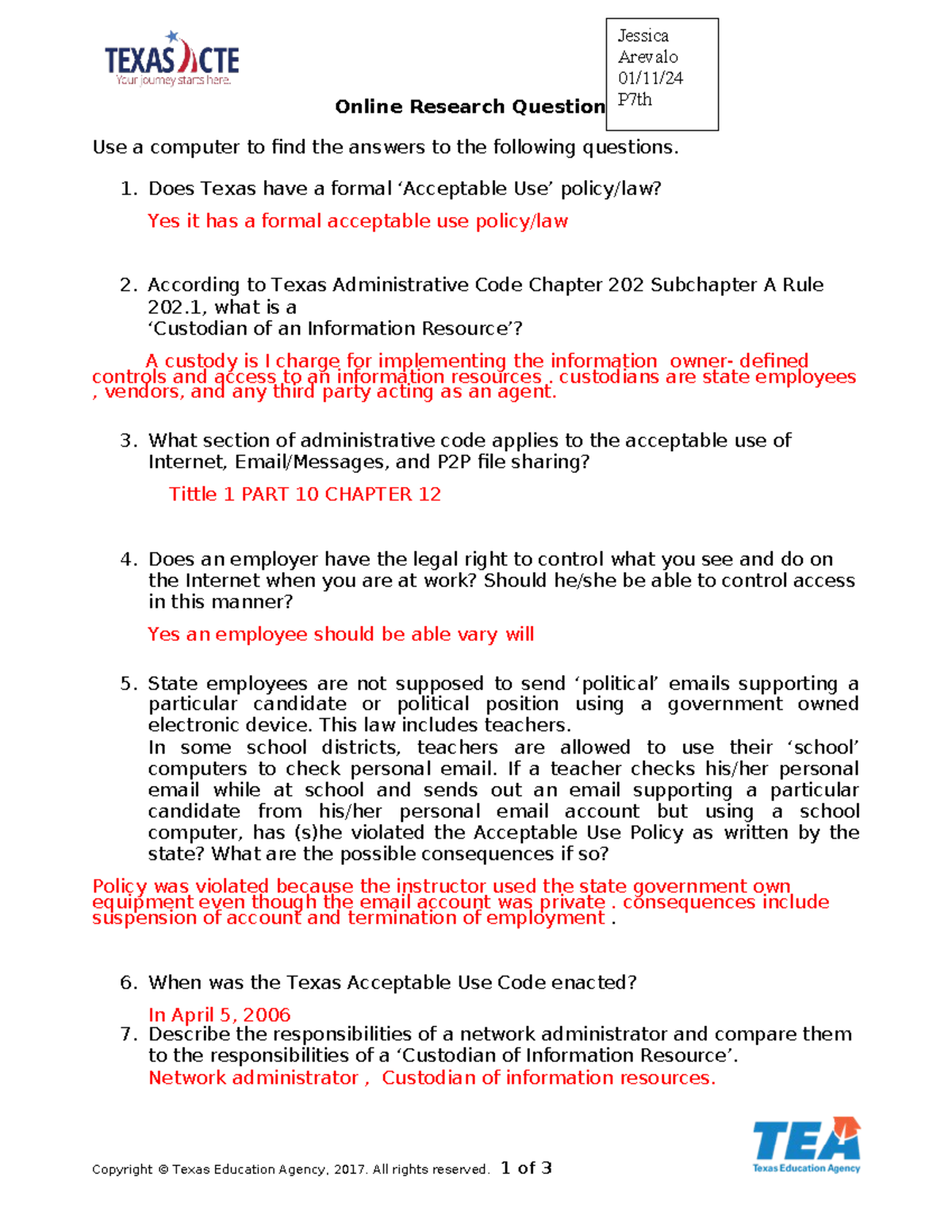Online Research Questions - 1. Does Texas have a formal ‘Acceptable Use ...