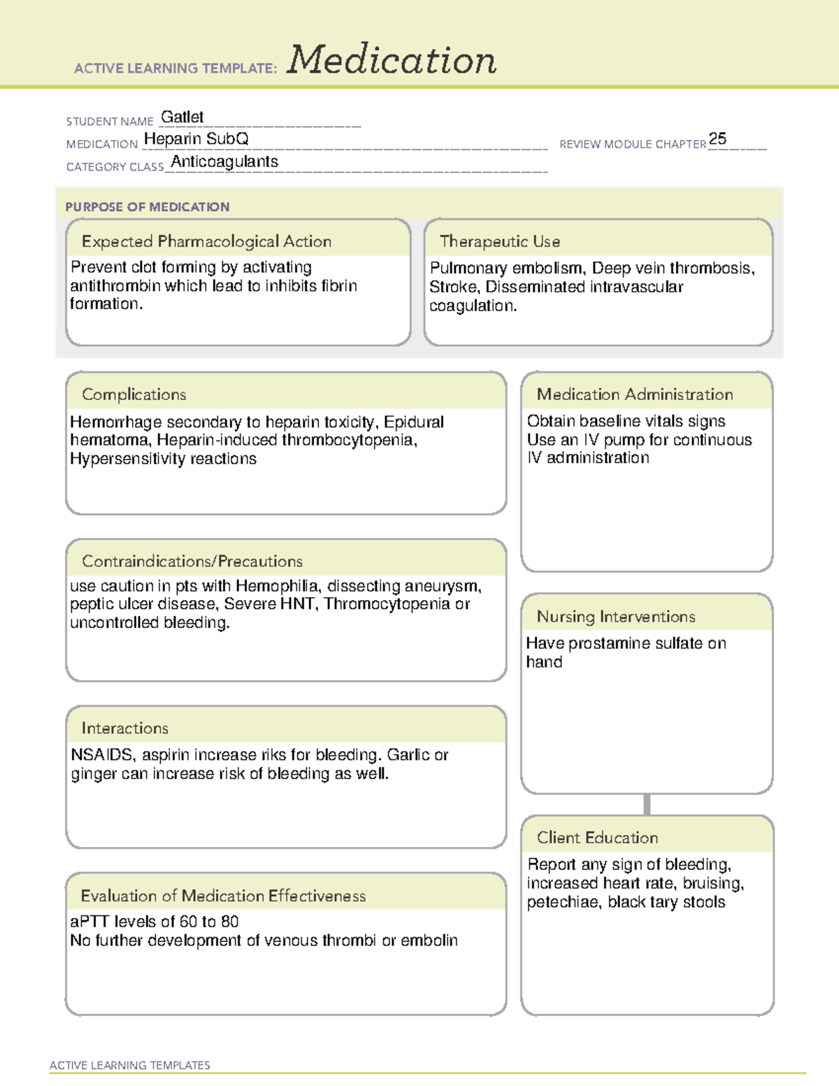 Heparin - Anticoagulants - ACTIVE LEARNING TEMPLATES Medication STUDENT ...