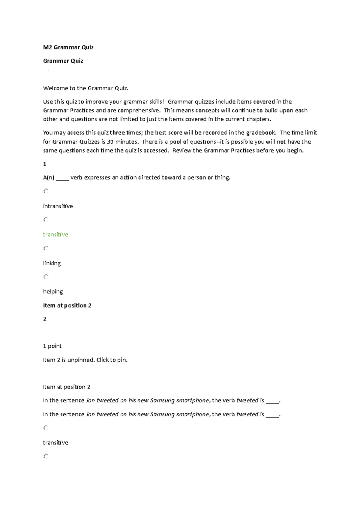 M2 - Grammar Quiz - M2 Grammar QuizGrammar Quiz Welcome To The Grammar ...