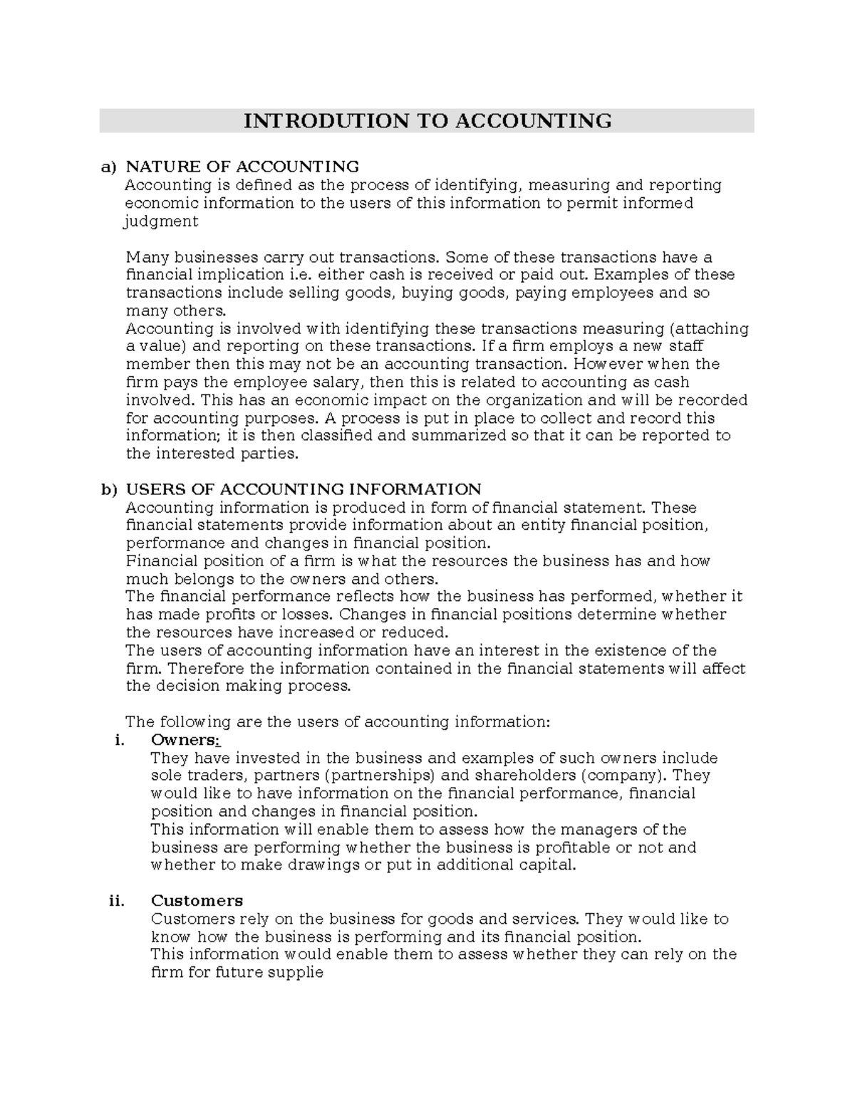 Introdution TO Financial Accountin 1 FOR ACCT 510 - INTRODUTION TO ...