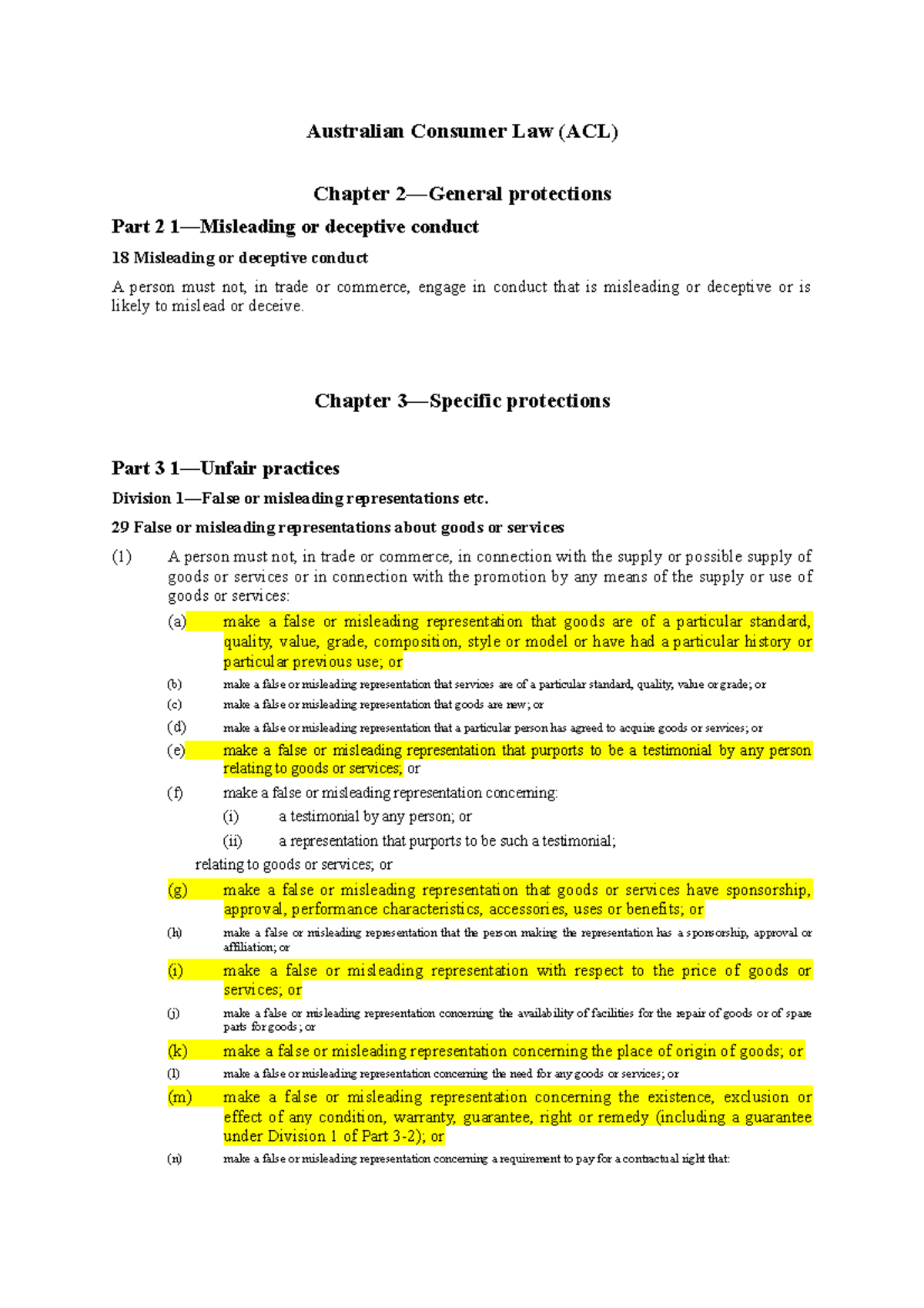 acl-sections-18-29-remedies-australian-consumer-law-acl-chapter