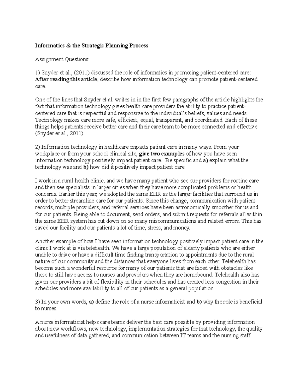 Informatics and Planning Assignment - AG - Informatics & the Strategic ...