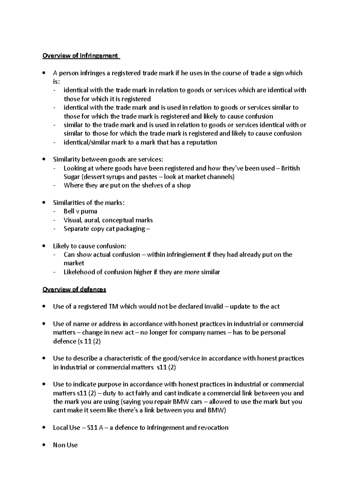 Revision Trade Marks - Overview of Infringement A person infringes a ...