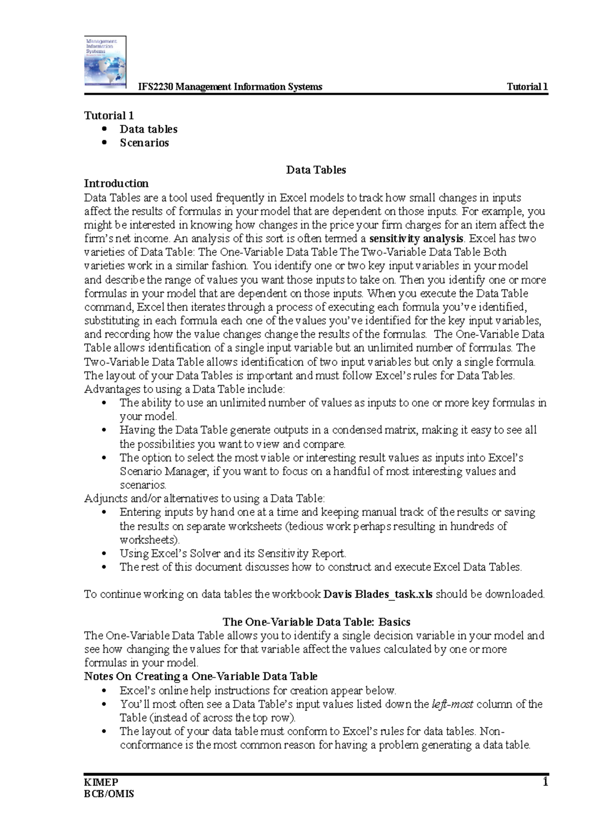 Tutorial 1 - IFS2230 Management Information Systems Tutorial 1 Tutorial ...