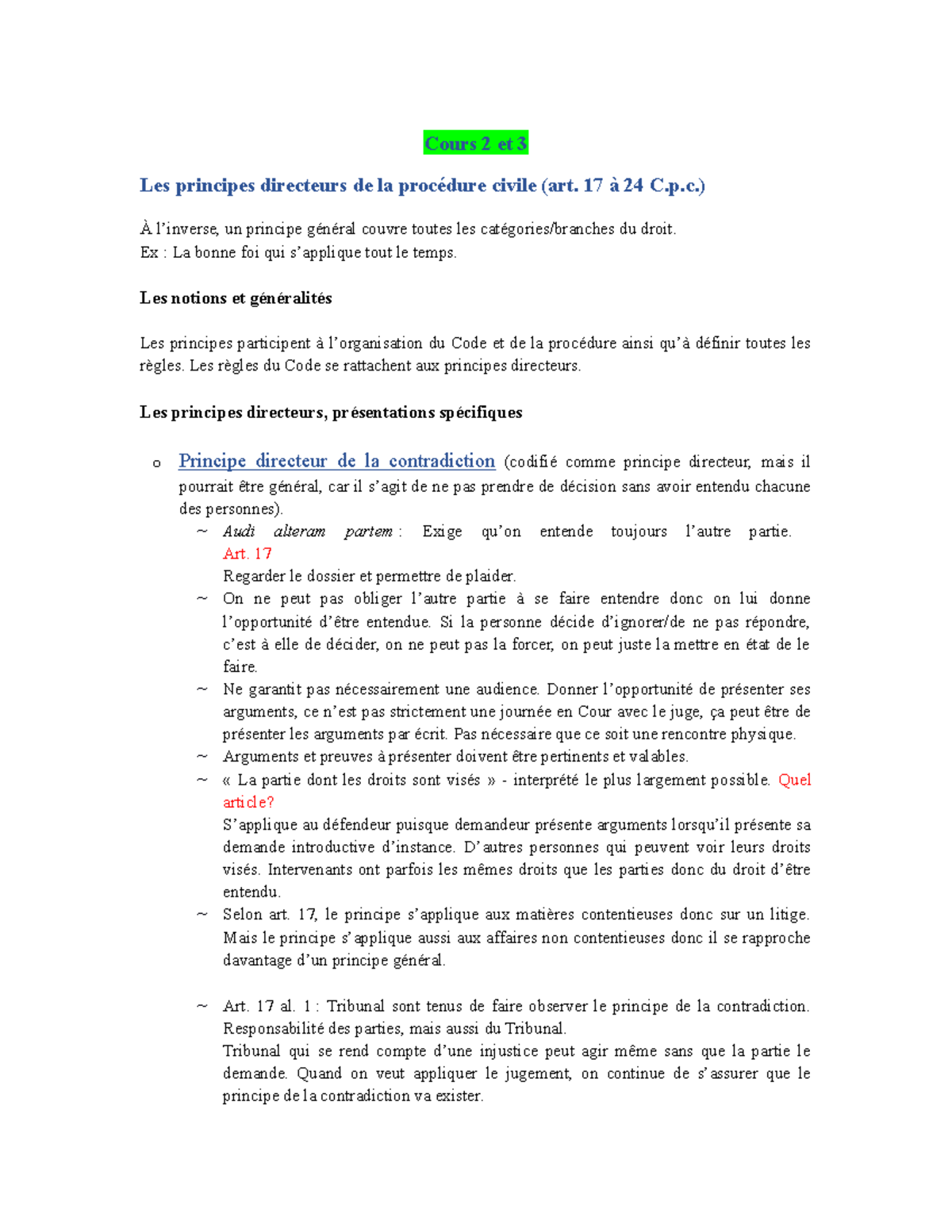 Cours 2 Et 3 Procédure - Cours 2 Et 3 Les Principes Directeurs De La ...