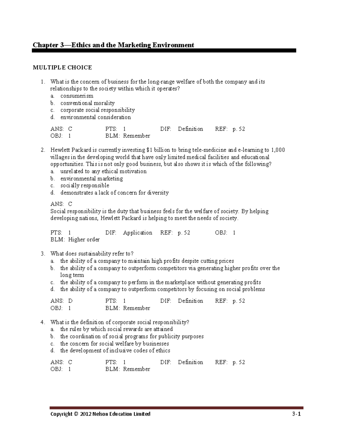 Chapter 3 Practice Exam (marketing) - Chapter 3—Ethics And The ...