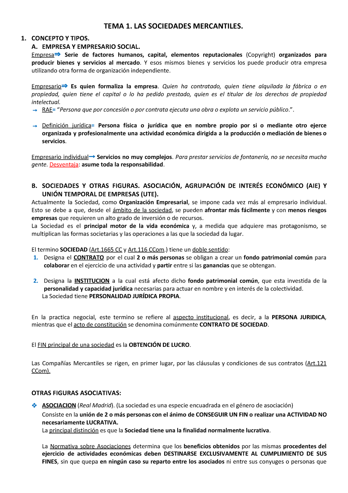 Apuntes Sociedades Juntos Tema 1 Las Sociedades Mercantiles 1 Concepto Y Tipos A Empresa 7080