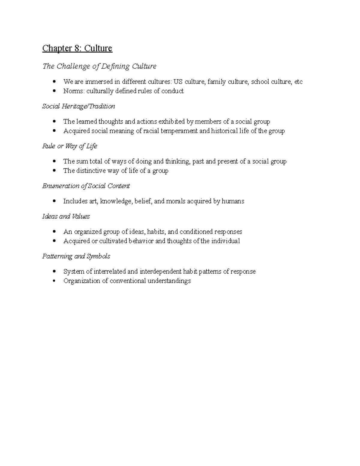 Chapter 8 Culture - Lecture notes 8 - Chapter 8: Culture The Challenge ...