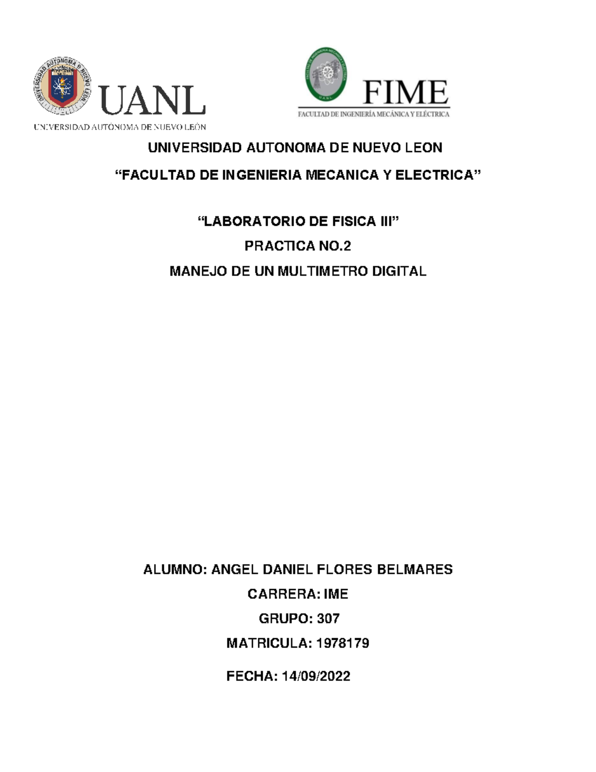 LAB Fisica 3 Practica 2 - UNIVERSIDAD AUTONOMA DE NUEVO LEON