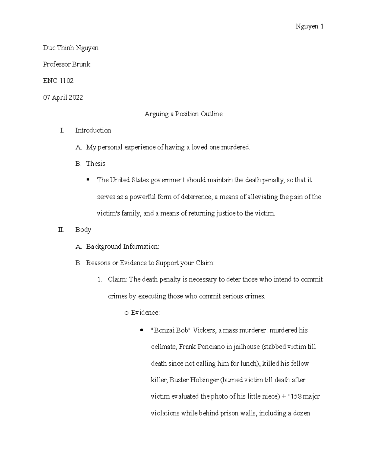 Outline Example 1 - ENC - ENC 1102 - Valencia College - Studocu