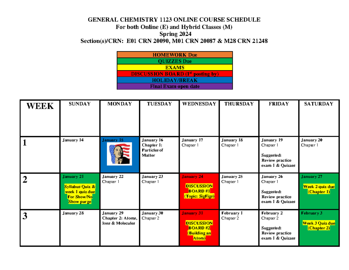 CHEM1123 E01 CRN 2009 0 M01 CRN 2008 7 M28 CRN 21248 Class Schedule