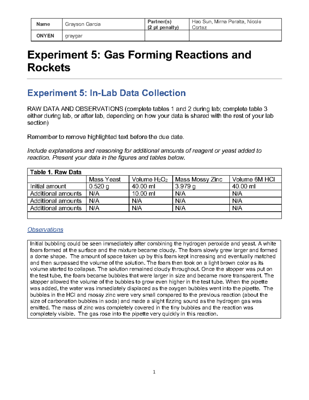 Experiment 5 v23 Warning TT undefined function 32 Name Grayson Garcia Partner(s)(2 pt